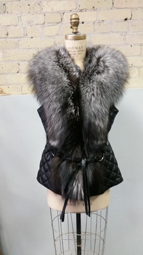 Leather Vest with Silver Fox