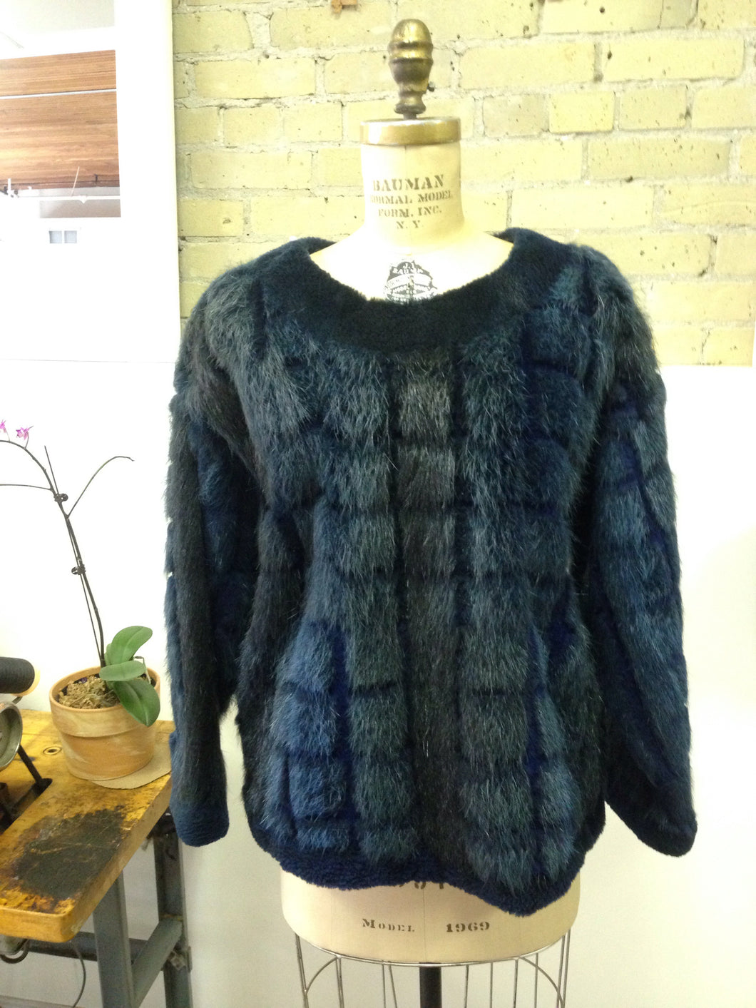 Navy & Teal Fur Sweater
