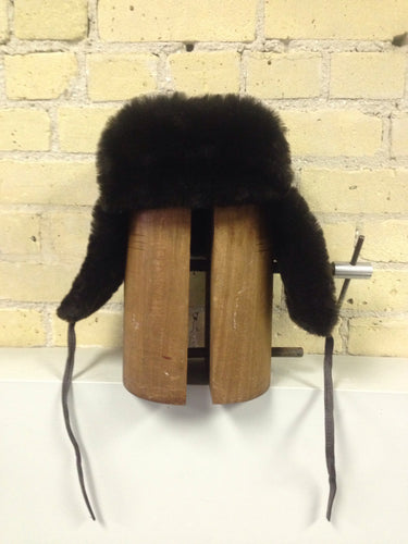 Brown Mouton Trooper  Hat with Leather