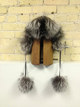 Silver Fox and Black Leather Aviator Hat